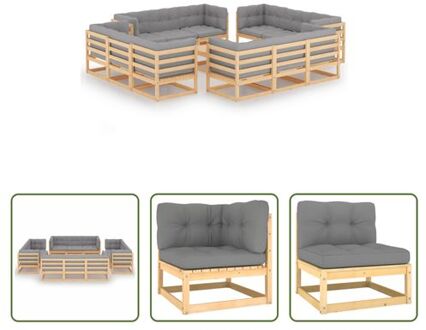 Loungebank set - Massief grenenhout - Grijs - 70 x 70 x 67 cm - Inclusief 8 hoekbanken - 4