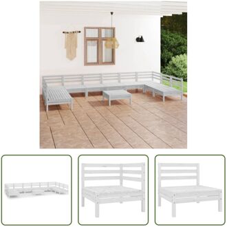 Loungebank Set - Wit Grenenhout - Hoekbank 63.5x63.5x62.5cm - Middenbank 63.5x63.5x62.5cm