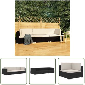 Loungebankenset PE-rattan - 210 x 70 x 54 cm - zwart en crèmewit