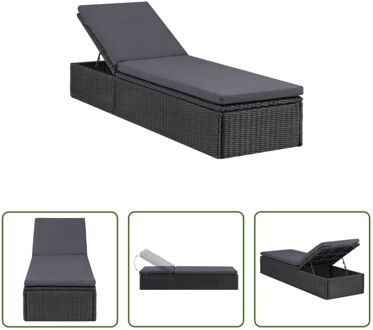 loungebed - 198 x 60 x (30 - 83.5) cm zwart en donkergrijs - PE-rattan - gepoedercoat staal