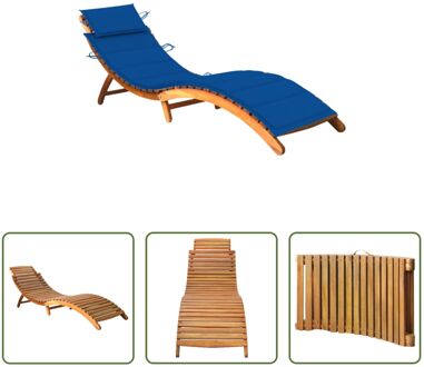 Loungebed Acaciahout - 184x55x64 cm - Koningsblauw kussen