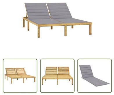 Loungebed - Grenenhout - 2 Persoons - Verstelbare rugleuning - Grijs kussen - 200x138x77cm