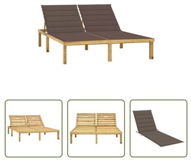 Loungebed Grenenhout - 2-persoons - Verstelbare rugleuning - Inclusief kussens - Taupe kussen - 200 x