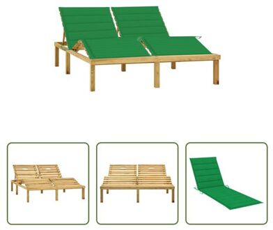 Loungebed Grenenhout - 2-persoons - Verstelbare rugleuning - Met kussens - Groen 200x138x(31.5-77)