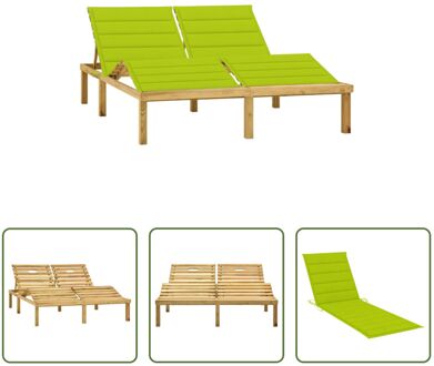 Loungebed Grenenhout - 200 x 138 cm - verstelbare rugleuning - inclusief 2 kussens Groen