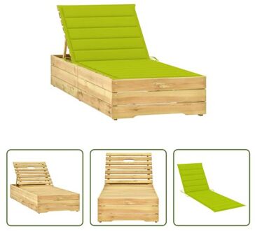 Loungebed Grenenhout - Helder Groen Kussen - 198x68x(28-75) cm - Verstelbare Rugleuning