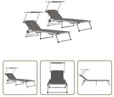 Loungebed - grijs - 186 x 58 x (75 - 105) - verstelbare rugleuning - inklapbaar