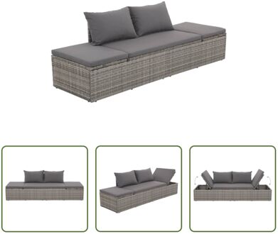 Loungebed - Grijs Donkergrijs PE Rattan - 195x60x60 cm - Verstelbare rugleuning