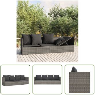 Loungebed - Grijs - Poly rattan - 203 x 58 x 56 cm - Verstelbaar - Inclusief kussens