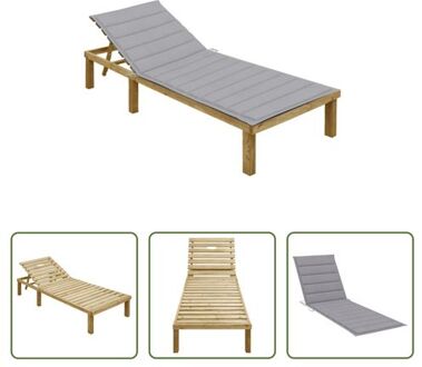 Loungebed - Hout - 200x70x(31.5-77) cm - Verstelbare rugleuning Grijs