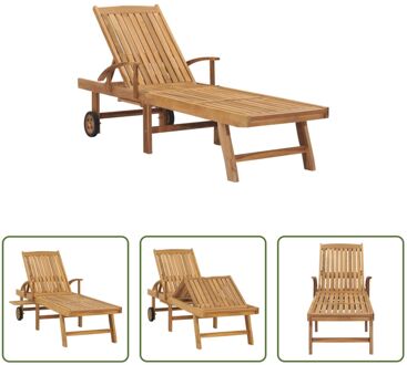 Loungebed - Houten - Teakhout - 195x59.5 cm - Verstelbare rugleuning Bruin