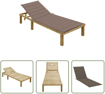 Loungebed Houten - Verstelbare Rugleuning - Weatherproof - Geïmpregneerd Grenenhout - Taupe