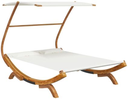 Loungebed met luifel 165x203x138 cm massief gebogen hout crème