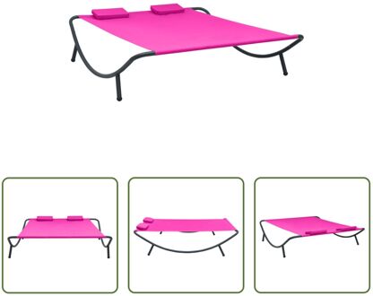 Loungebed Peacock - Roze - 200x173x45cm - Weerbestendig - Met 2 kussens