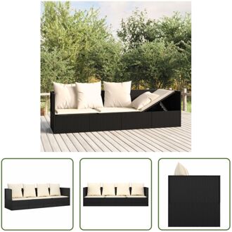 Loungebed - Poly Rattan - Zwart - 203 x 58 x 56 cm - Met Kussens