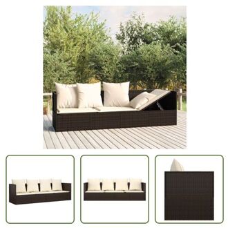 Loungebed Polyrattan Bruin - 203x58x56cm - Verstelbaar - Inclusief kussens