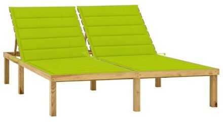 Loungebed Serenity - Ligbed 200 x 138 x (31.5 - 77) cm - Inclusief 2 Kussens - Verstelbare Rugleuning Groen