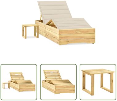 Loungebed The Living Store - Grenenhouten Ligbed - 198 x 90 x (30 - 75) cm - Verstelbare Rugleuning - Crème