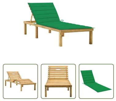 Loungebed The Living Store - Loungebed - Hout - 200x70x(31.5-77) cm - Verstelbare rugleuning en Groen