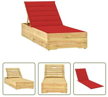 Loungebed Tuin - 198x68x28-75cm - Grenenhout - Verstelbare Rugleuning Rood