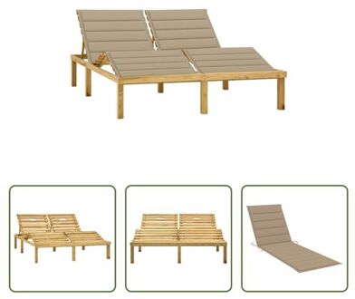 Loungebed Tuin - 200x138x(31.5-77) cm - verstelbare rugleuning - 2 kussens - Grenenhout - groen Beige