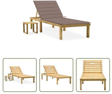 Loungebed Tuin - 200x70cm - verstelbare rugleuning - grenenhout - inclusief kussen en tafel Taupe