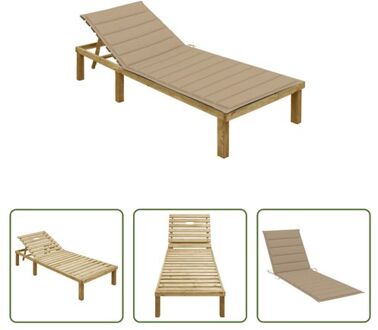 Loungebed Tuin - Hout - Verstelbare rugleuning - 200 x 70 cm - Beige kussen