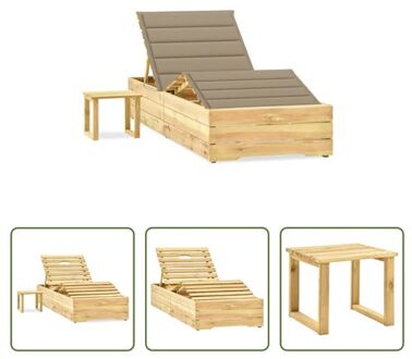 Loungebed Tuin - Hout - Verstelbare rugleuning - Inclusief kussen - Beige - 198x90x(30-75)cm - The