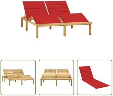 loungebed Tuinmeubelen - Hout - 2 persoons - 200x138x(31.5-77)cm - verstelbaar Rood