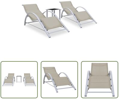 Loungebeddenset - Tuinmeubelen - Afmeting- 167 x 60 x 66 cm - Ken- Weerbestendig Crème