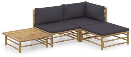 Loungehoek - Bamboe - 65 x 70 x 60 cm - Inclusief kussens - Montage vereist Grijs