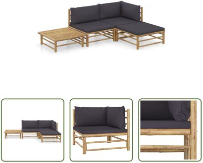 Loungehoek - Bamboe - 65 x 70 x 60 cm - Inclusief kussens - Montage vereist Grijs