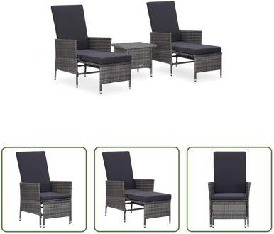 Loungehoek - Loungeset - Grijs - PE-rattan - Gepoedercoat staal - 63 x 130 x 102 cm