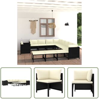 Loungehoek Poly Rattan - 60x60x60 cm - Zwart/Crèmewit - Incl - Kussens