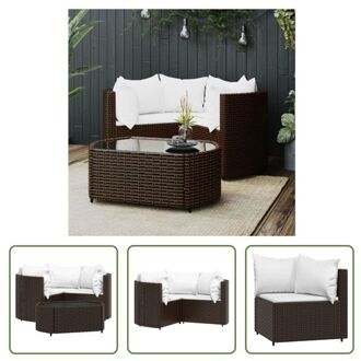 Loungehoekbank Bruin - 63x63x57.5 cm - Inclusief kussens en tafel