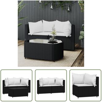 Loungehoekbank zwart - PE-rattan - Modulair ontwerp - Incl - kussens - Salontafel 78x53x29.5cm - The