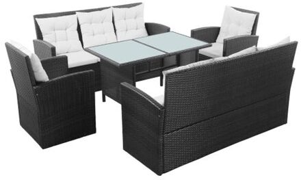 Loungeset 5-delig poly rattan zwart en crèmewit