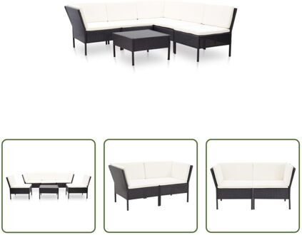 Loungeset - 6-delig - PE-rattan - Zwart - Inclusief kussens