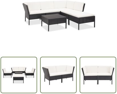 Loungeset - 6-delig - Zwart - 100% polyester kussens