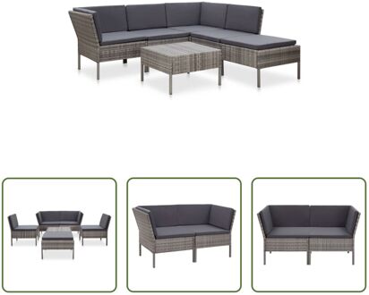 Loungeset - 6-delige - Grijs/antraciet - Poly rattan