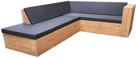 Loungeset 7 douglashout - incl kussens - 200/210cm - hoekbank - water en vuilafstotende kussens Bruin