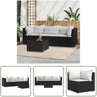 Loungeset A - Hoekbank en Middenbank - Zwart - 63x63x57.5 cm - Inclusief kussens