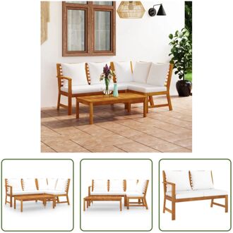 Loungeset Acacia - 4-delig - 114.5 x 60.5 x 81 cm - Crème kussen