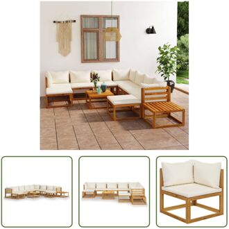 Loungeset Acacia - Houten Tuinmeubelen - 2 salontafels - Crème kussens