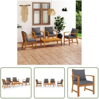 Loungeset Acaciahout - Armstoelen - tafel - Donkergrijs kussen - Afmetingen tafel- 100x50x33cm