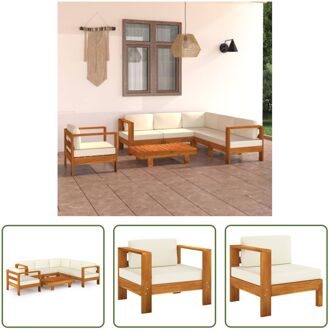 loungeset Acaciahout - Tuinmeubelset met kussens - Massief hout - 7-delig Wit