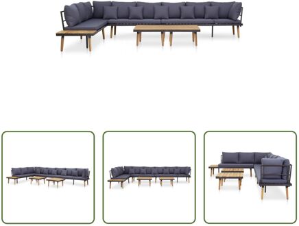 Loungeset Achtzitsbankstel Natuurlijke Houtkleur - 340 x 200 x 65 cm - Massief Acaciahout - Stalen Bruin