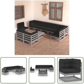 Loungeset - - Afmetingen- 70 x 70 x 67 cm - Kleur- Grijs - Kussen- Antraciet - Materiaal- Massief