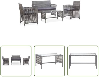 Loungeset All-Weather - 4-delig - Antraciet - Stalen frame - Afmetingen bankje- 109x58x76cm - Grijs