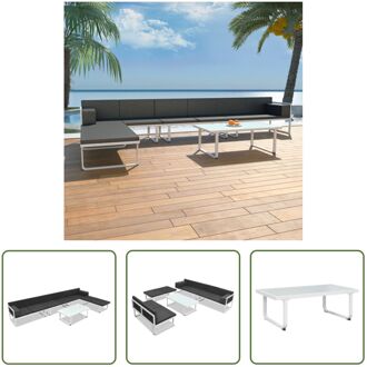 Loungeset - Aluminium - Zwarte en witte zittingen - Inclusief salontafel en kussens - 379 x 193 x 60